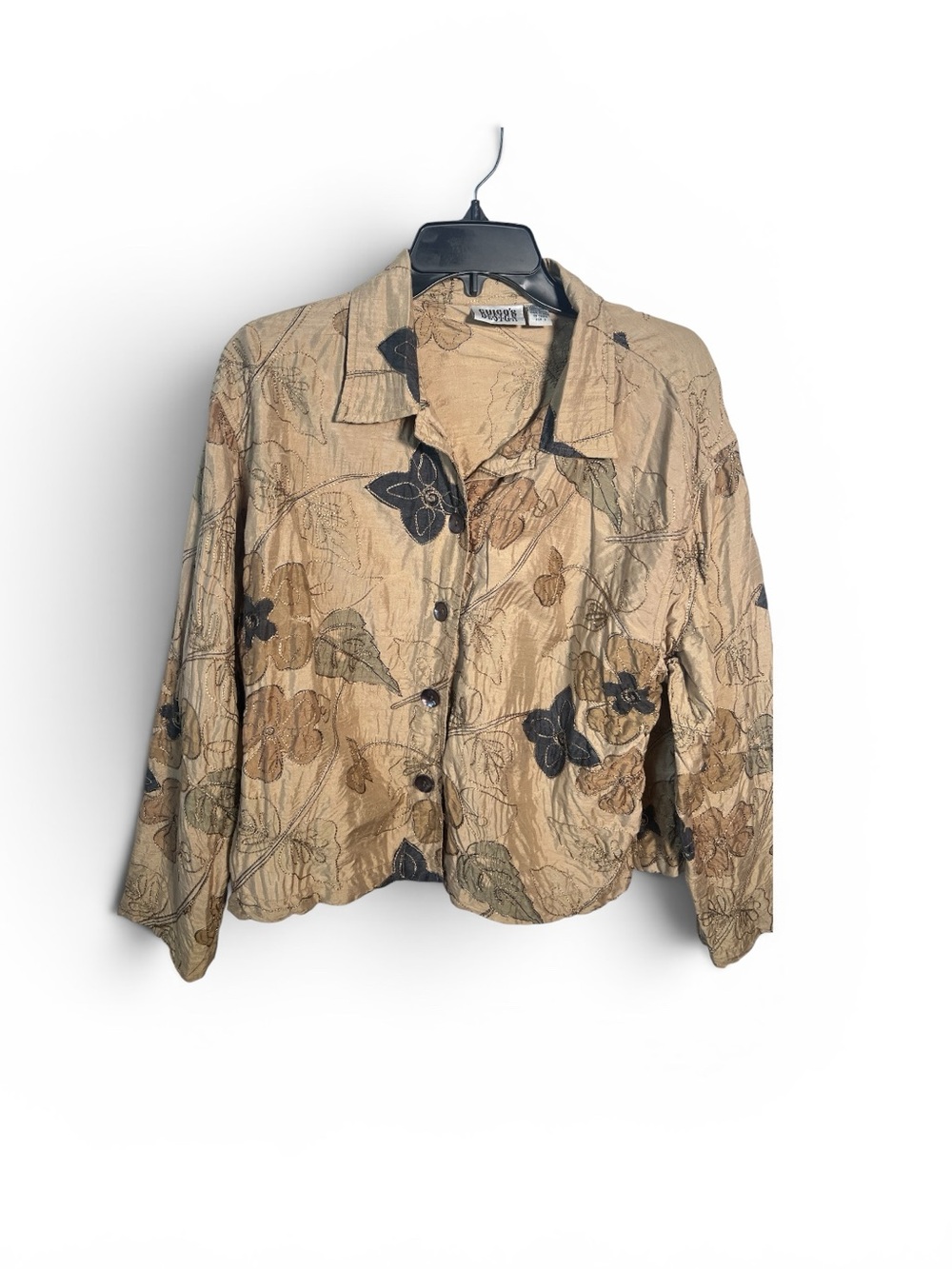 Chico's Design Y2K Floral Button-Front Shirt Jacket silk embroidery